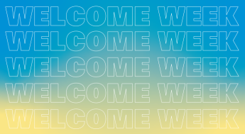 Welcome Week repeated on a blue background